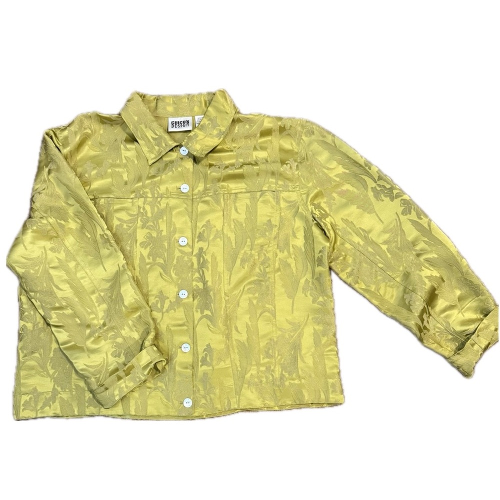 Chico's Yellow Floral Jacquard Button-Front Jacket